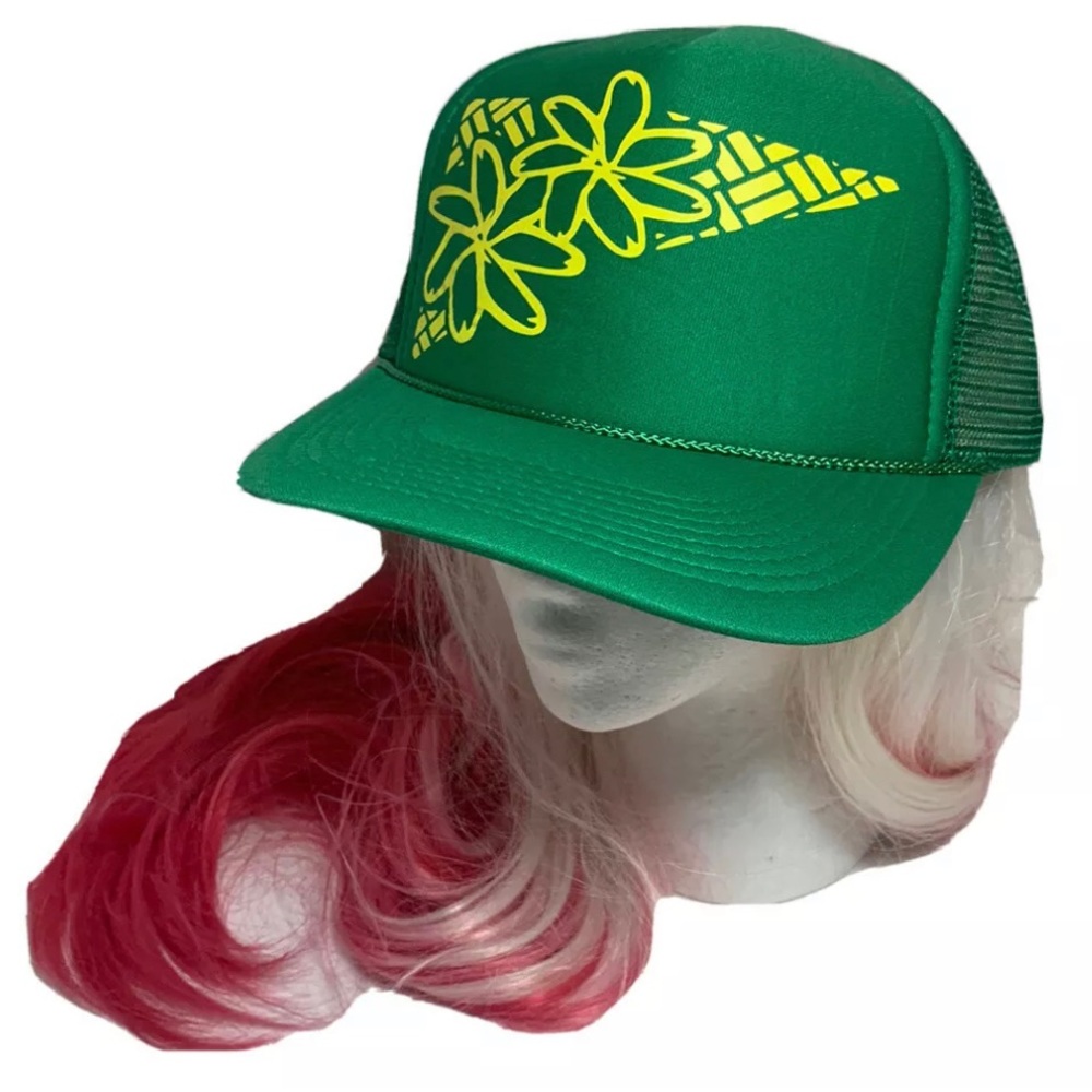 Hawaii Tropical Floral Green Mesh Snapback Trucker Hat Cap Otto Green NWOT